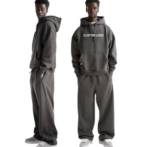 Custom 380 GSM 100% Cotton Hoodie and <b>Sweatpants</b> <b>Set</b> Heavyweight Blank Streetwear Puff Print Tracksuit OEM Factory <b>Set</b> - Product Image 1