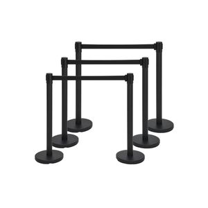 Pali in metallo con corda retrattile nera da 6,5 piedi per il controllo della folla, divisori di fila e code per negozi in aeroporti e hall - Product Image 1
