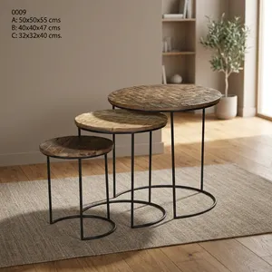 Modern <b>Round</b> Wooden <b>Nesting</b> Coffee <b>Table</b> Set with Black Metal Frame Minimalist Living Room Furniture - Product Image 6