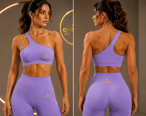 Women One Shoulder Yoga Set <b>Flare</b> <b>Leggings</b> Seamless Fitness Activewear Gym Wear Set - Product Image 4