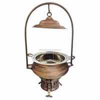 Plat à réchaud traditionnel avec finition fumée et effet martelé, support de couvercle en laiton et support Sigdi, capacité de 4 litres, garantie de 2 ans