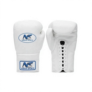 Gants de boxe légers unisexes Nabtay Sports en cuir véritable blanc avec fermeture auto-agrippante, pour entraînement adulte, doigts entièrement couverts - Product Image 2
