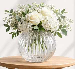 Crystal <b>Vase</b> Faceted Design Round Shape <b>Clear</b> Glass Home Decoration Tabletop Flower Holder Durable Minimalist Style - Product Image 1