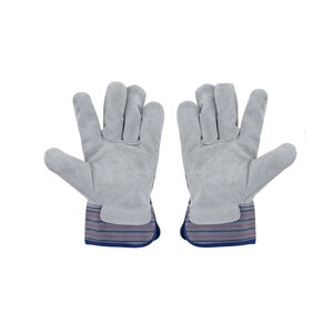 Gants de travail en cuir de vachette pleine fleur de qualité supérieure, résistants à la chaleur, avec manchette de sécurité en tissu de coton rayé et manchette caoutchoutée, usage industriel - Product Image 2