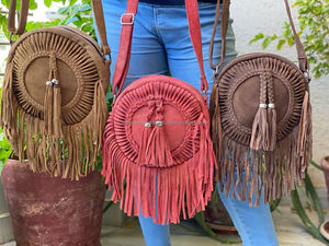 Nuevo bolso de hombro con flecos de cuero de gamuza redondo de moda, venta al por mayor, bolso cruzado bohemio para mujer, bolso circular de estilo vaquera, regalo para ella - Product Image 3