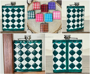 Flacon à liqueur élégant en cuir de vachette véritable à carreaux, portable, personnalisable, plusieurs couleurs, flacon de poche confortable - Product Image 3