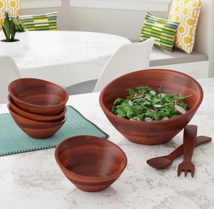 Bol à salade élégant en bois, fait main, pour la décoration de la maison et le service des aliments à prix avantageux - Product Image 3