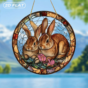 CIFbuy Decorazione da appendere alla finestra in acrilico a forma di coniglio floreale, ornamento colorato per giardino e portico esterno, acchiappasole in cristallo, TikTok - Product Image 1