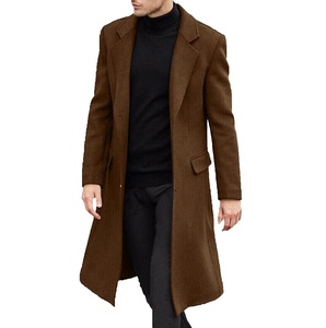 Manteau long et élancé, coupe ajustée, style trench, respirant, grande taille, simple boutonnage, en laine, vente en gros - Product Image 1