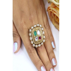 Royal High Quality <b>Brass</b> Gold Plated Moissanite Stone Look Adjustable Trendy <b>Ring</b> for Function Wedding Wear Collection for Women - Product Image 1