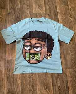 เสื้อยืดสไตล์วินเทจ ลุคดิสเทรส ผ้าคอตตอนฟอกสี เสื้อยืดสตรีทแวร์ลายกราฟิก ประดับคริสตัล ทรงบ็อกซี่ สำหรับผู้ชาย - Product Image 1