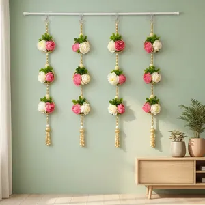 Guirlande de fleurs en plastique écologiques faites à la main avec perles pour porte, fenêtre, balcon, mur, décoration festive, mariage, maison, réutilisable - Product Image 1