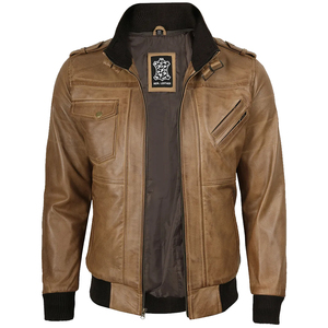 Veste en cuir marron pour homme de qualité supérieure avec capuche amovible, coupe ajustée, style vintage, veste de motard, veste bomber, manteau d'hiver décontracté - Product Image 5