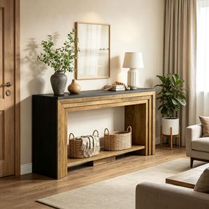 Table console rustique en teck pour l'ameublement de la maison avec un design moderne et un espace de rangement - Product Image 5