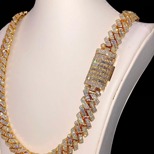 สร้อยคอแบบ Cuban Link ชุบทอง 18K ประดับเพชร Baguette Moissanite สไตล์ฮิปฮอป สำหรับผู้ชายและผู้หญิง ขายส่ง B2B - Product Image 2