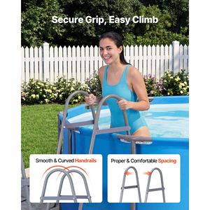 Escalera de acero de 2 escalones tipo A para piscinas elevadas y spas exteriores, para paredes de 33 pulgadas de altura, con capacidad de 300 libras, escalones de entrada/salida - Product Image 5