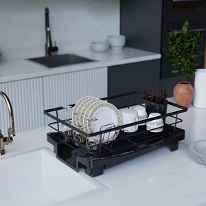 Escurridor de platos de metal negro, organizador de cocina con soporte para utensilios, accesorios de cocina, artículos de cocina - Product Image 3