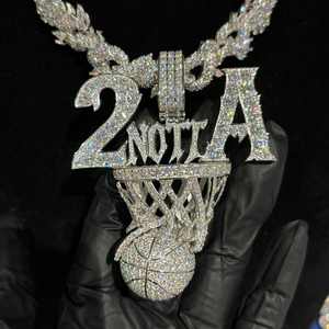 Pendentif de basket-ball en argent 925 et moissanite, plaqué rhodium, breloque en forme de panier de basket-ball, collier hip-hop pour homme, breloque à thème - Product Image 2