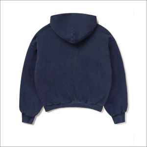 Men's Navy Blue Hooded <b>Zipper</b> <b>Jacket</b> Regular Fit Windproof Casual Solid Color Worsted Eco-Friendly Fleece Outerwear Autumn Wear - Product Image 5