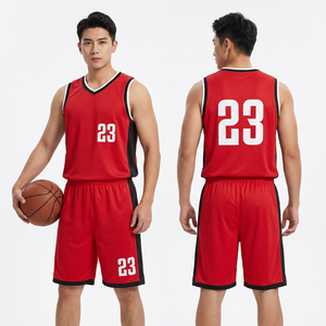Maillot de basket-ball personnalisé sublimé, rouge et noir, sans manches, col en V, coupe athlétique, numéro d'équipe adulte 23 - Product Image 6