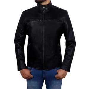 <b>Men</b> Plain Black <b>Leather</b> Biker <b>Jacket</b> Classic Motorcycle <b>Jacket</b> - Product Image 1