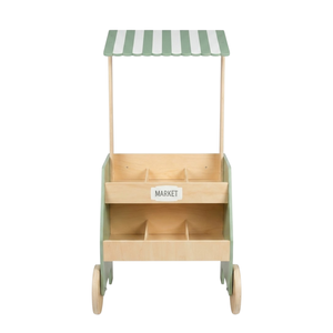 Carrito de mercado de juguete de madera para niños, ecológico, para juego de rol de supermercado, con toldo, ruedas y contenedores de almacenamiento, Vietnam - Product Image 2
