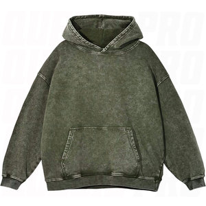 Sudadera con Capucha Personalizada Estilo Urbano Vintage, Lavado Ácido, Corte Cuadrado, con Bolsillos, Adornos de Pedrería, Perlas y Piedras en Forma de X, Premium - Product Image 3