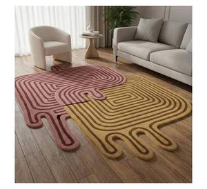 Tapis en laine 3D à motifs linéaires pour la décoration moderne du salon, tapis à poils épais tufté à la main, design abstrait labyrinthe, pour une utilisation en intérieur de luxe - Product Image 1