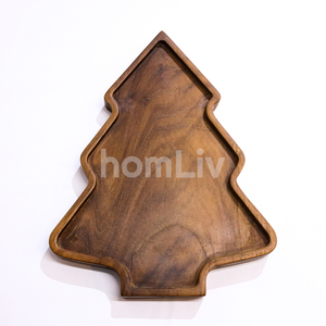 Plateau de service en bois de teck naturel en forme de sapin de Noël, surface lisse, plat à dessert et à collations pour les fêtes, décoration de la maison - Product Image 3