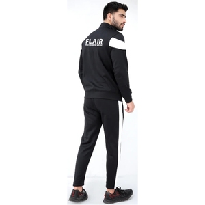 Chándal Deportivo Negro de Corte Regular para Invierno, Casual, Ecológico, 100% Algodón Orgánico con Panel en Contraste Blanco - Product Image 5