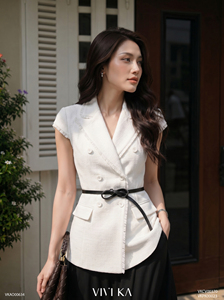 Chaleco Blazer Elegante de Lana para Mujer, Color Blanco Sólido, Doble Botonadura, Manga Casquillo, Antiestático, para Oficina y Negocios, Diseño Personalizado ODM OEM - Product Image 4