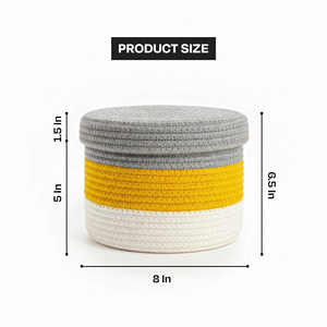 <b>Soft</b> Cotton Rope Basket with Lid for Home Storage Organizer Vietnam Handmade Wholesale Supplier Multi Purpose Cotton Rope - Product Image 4