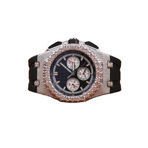 Top Designer 41mm Plein Diamant Moissanite En Acier Inoxydable Léger Montre À Quartz Style D'affaires En Cuir Bande Hip Hop Mode - Product Image 1
