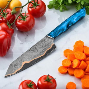 Couteau de cuisine artisanal en cuivre avec manche en bois et résine bleue |   Couteau de chef personnalisé avec étui en cuir - Product Image 5