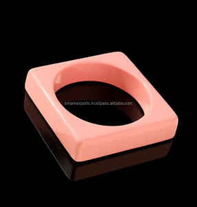 Trendy Pink Square Resin Craft Bangle Bracelet Handmade Chunky Geometric Cuff Stylish Fashion Jewelry Wrist <b>Accessory</b> for Women - Product Image 1