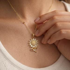 Collar de girasol de plata de ley 925 con circonita, colgante de flor de cristal chapado en oro de 14 quilates, regalo para ella - Product Image 5