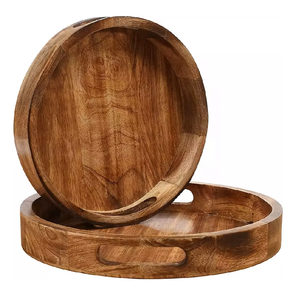 Grand plateau de service rectangulaire en bois d'acacia, plateau de service confortable pour aliments, plateau de service en bois pour mariage, café, sandwichs, collations - Product Image 4