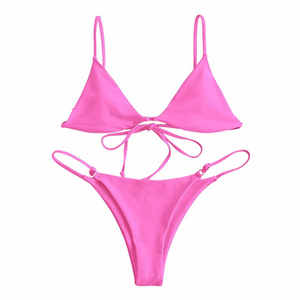 En gros Maillot de bain bandage sexy pour femme, style bikini taille haute croisé, avec micro-soutien-gorge push-up, décolleté en V profond, antibactérien et devant uni - Product Image 1