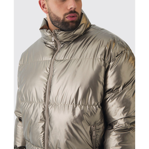 TAWFIQ INDUSTRY Men's Shiny Quilted Puffer Jacket Windproof Polyester Wadding Hooded Regular Sleeve Casual Winter <b>Coat</b> Quick <b>Dry</b> - Product Image 5
