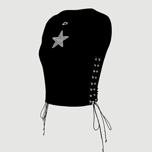 Trendy Sexy Women <b>Rhinestone</b> Star Lace Up Crop Tank <b>Top</b> Slim Fit Streetwear Fashion Apparel Wholesale Women's Shirts Supplier - Product Image 6