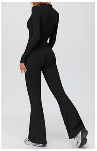 Autumn Winter Keep Warm One Piece Half Zipper Yoga Activewear Sports Bodysuit High Impact Fitness <b>Flared</b> <b>Leggings</b> Jumpsuit - Product Image 2
