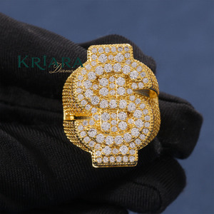 Men's 925 Silver 22K <b>Gold</b> Plated Moissanite <b>Cocktail</b> <b>Ring</b> Pave Setting Dollar Sign Hiphop Style Everyday Wear - Product Image 1