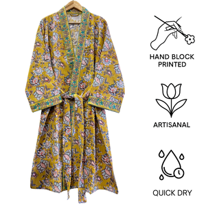 Peignoir de luxe en coton gaufré compressé, fait main, imprimé floral, séchage rapide, écologique, idéal pour le spa, la maison et les voyages - Product Image 3