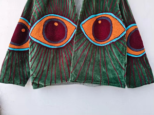 Blouson Bomber Evil Eye en Velours Suzani, Style Bohème Floral, pour Femme, Toutes Saisons, Réversible, Vintage, Broderie Main, Doublure Coton Lin - Product Image 3