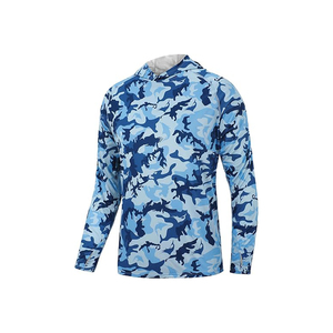 Camisa de Pesca para Hombre con Protección Solar UPF 50, Manga Larga, Capucha y Estampado Geométrico Azul - Product Image 6