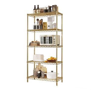 Espositore a Cinque Ripiani in Ferro Lucido 74*34*150cm con Ruote Regolabili e Piedini per Regolazione Libera dello Spazi tra i Ripiani per Unità di Scaffalatura - Product Image 4