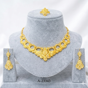 Conjunto de Joyería de Flores Chapadas en Oro de 24K para Mujer, Collar, Pendientes y Anillo, Estilo Étnico para Boda, Modelo A-23339 - Product Image 4