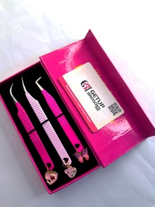Juego de Pinzas para Pestañas GETUP BROSONS, Color Rosa, Acero Inoxidable, Punta Suave de Precisión, Empaque Personalizado en Caja - Product Image 3