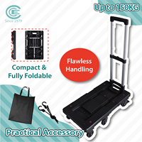 Chariot à main pliable en alliage d'aluminium léger et robuste avec plateforme convertible, roues en PU de 4 pouces, poignée réglable