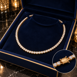 Collier tennis raffiné en diamants naturels de 18 pouces |   Bijoux fins en or 9 carats, 0,10 carat, 3 mm, taille brillant, qualité HI VS/SI, certifiés IGI - Product Image 4